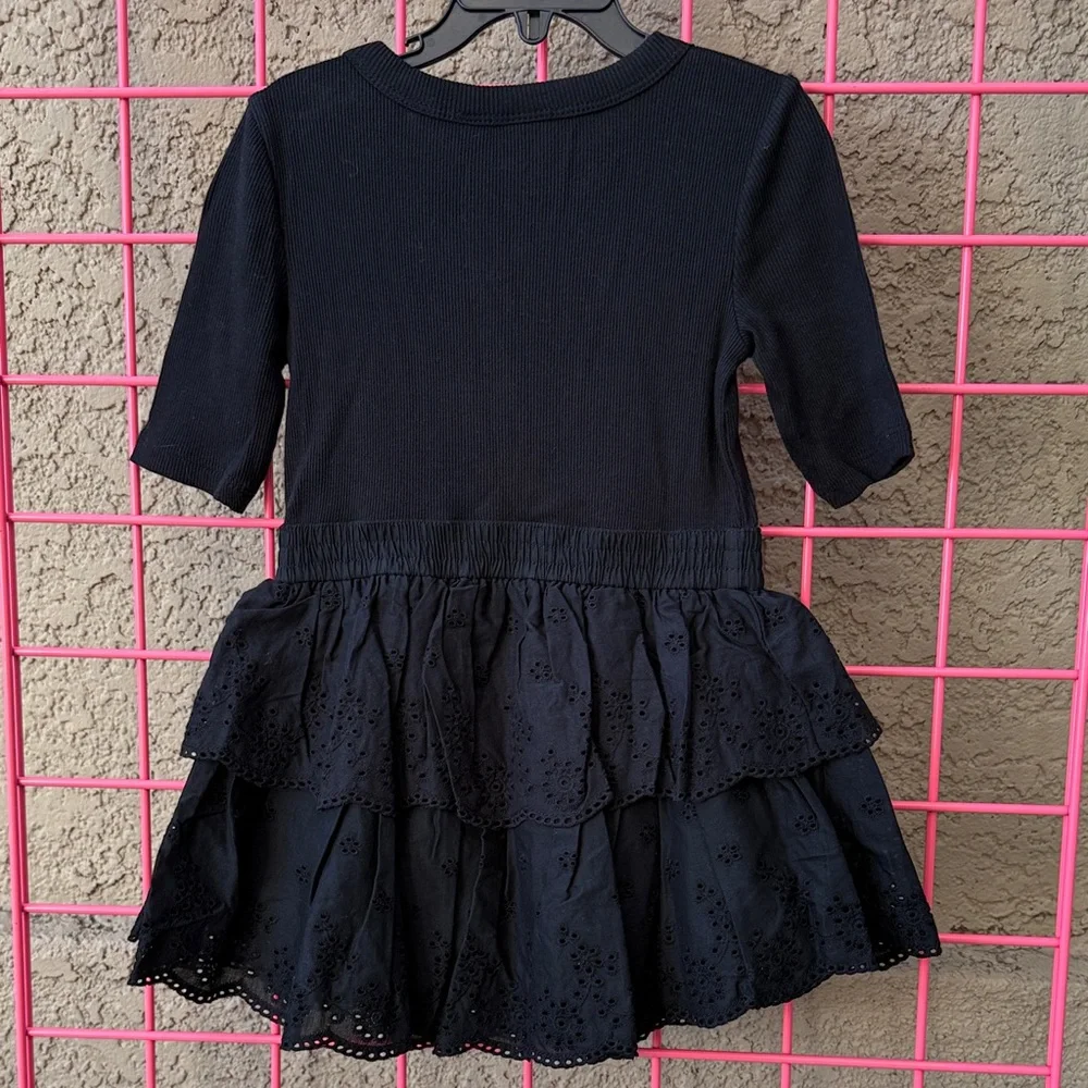 New GAP Mixed Media Black Cotton Eyelet Dress with Short Sleeve